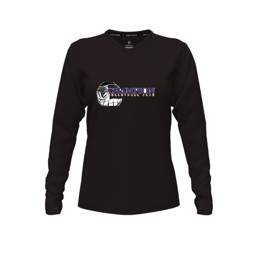 [CUS-DFW-TEES-CMF-VNK-LSL-BLK-FYXS-LOGO1] Comfort T-Shirt (Female Youth XS, Black, V Neck, Logo 1, Long Sleeve)