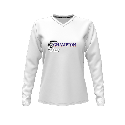 [CUS-DFW-TEES-PER-VNK-LSL-WHT-FYXS-LOGO1] Performance T-Shirt (Female Youth XS, White, V Neck, Logo 1, Long Sleeve)