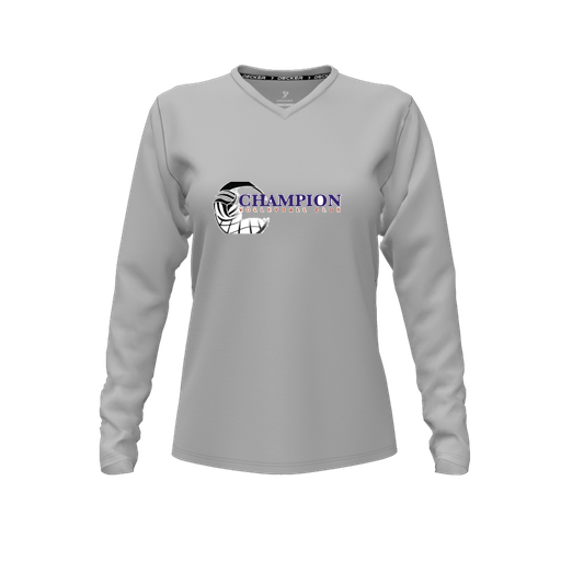 [CUS-DFW-TEES-PER-VNK-LSL-GRY-FYXS-LOGO1] Performance T-Shirt (Female Youth XS, Gray, V Neck, Logo 1, Long Sleeve)