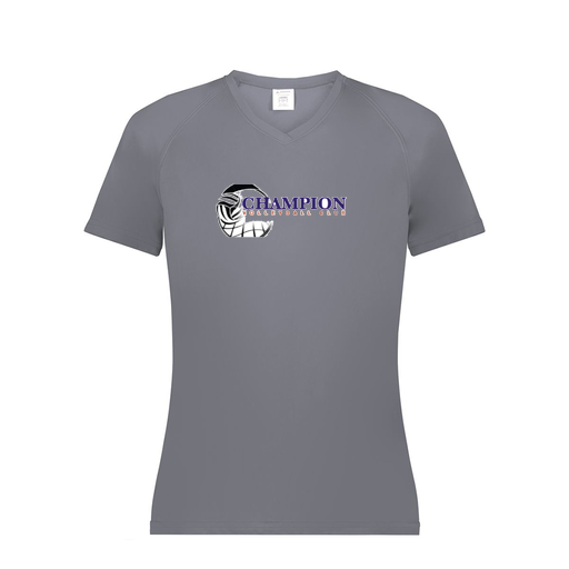 [2792.059.XS-LOGO1] Ladies Smooth Sport V-Neck T-Shirt (Female Adult XS, Gray, Logo 1)