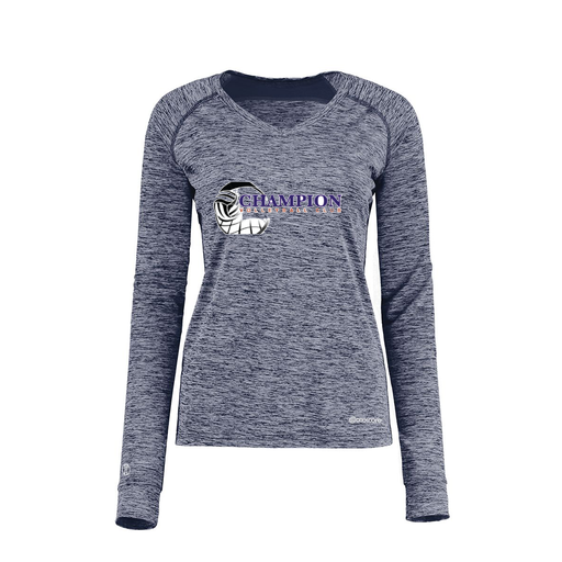 [222770.U22.XS-LOGO1] Ladies Electric Long Sleeve Shirt (Female Adult XS, Navy, Logo 1)