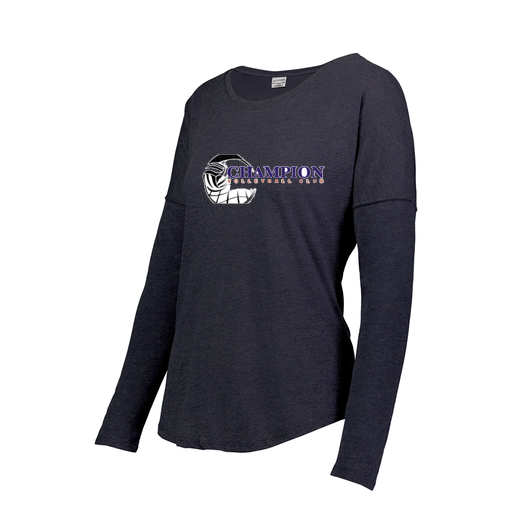 [3077.72N.XS-LOGO1] Ladies LS Ultra-blend T-Shirt (Female Adult XS, Navy, Logo 1)